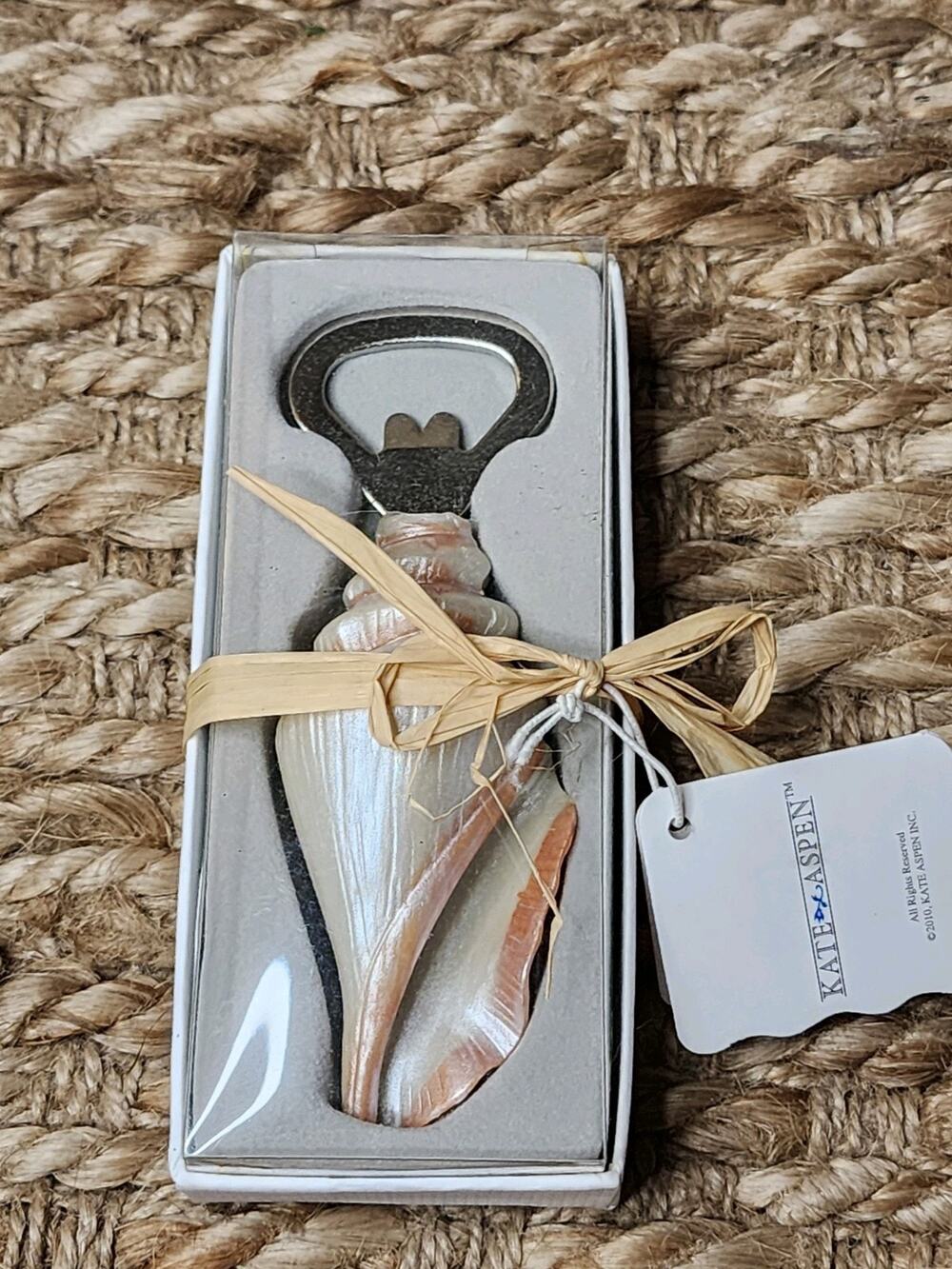 KATE ASPEN Conch Sea Shell Bottle Opener White Peach NEW in Box 4 1/4 inch Gift